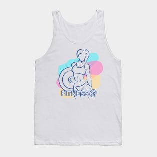 Colored Fitness Emblem with Athletic Woman Tank Top